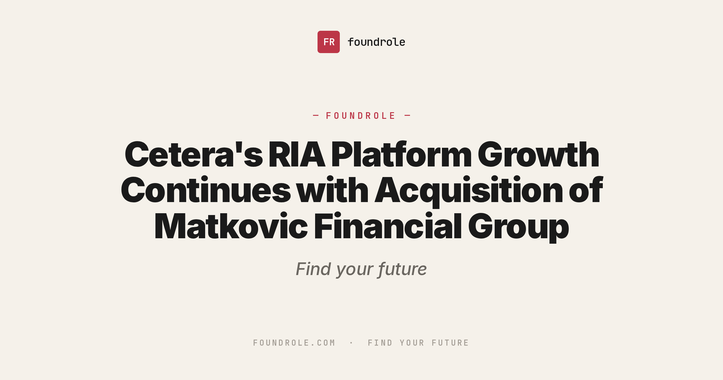 Cetera's RIA Platform Growth Continues with Acquisition of Matkovic
