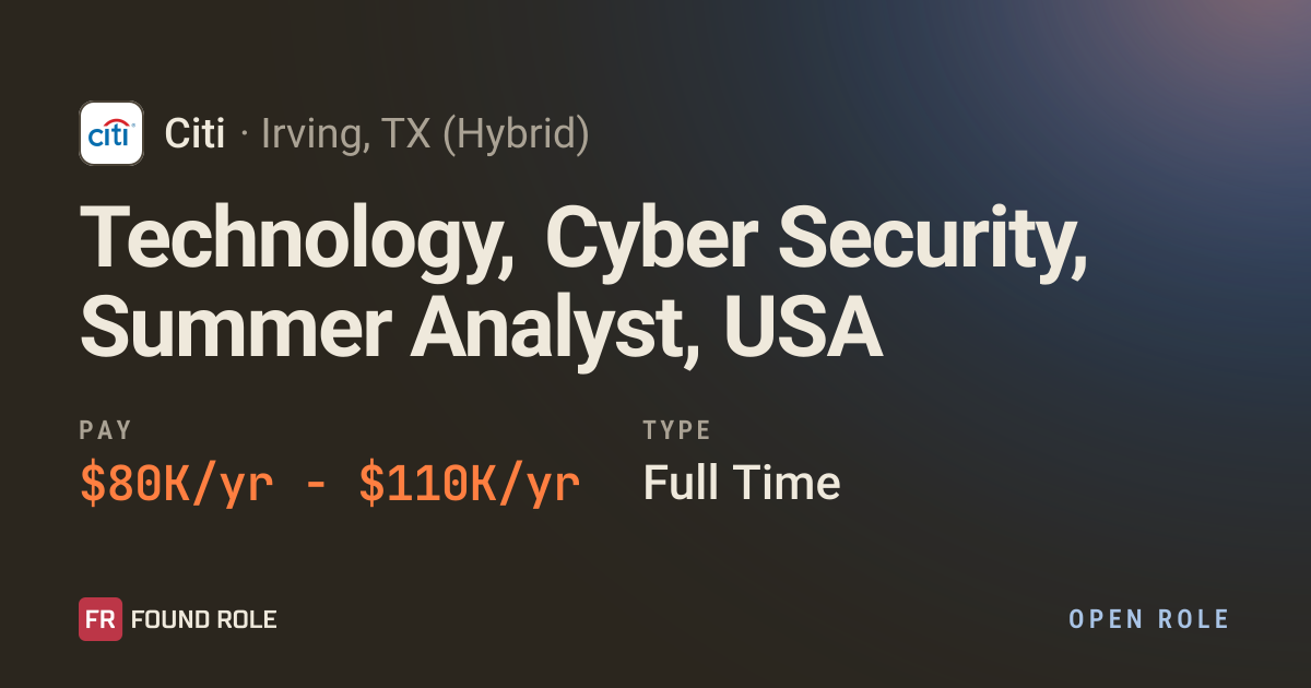 Technology, Cyber Security, Summer Analyst, USA at Citi