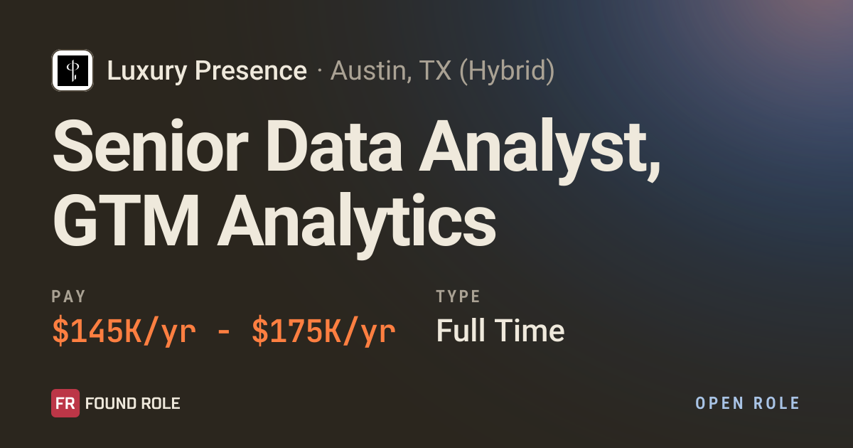 Senior Data Analyst, GTM Analytics at Luxury Presence